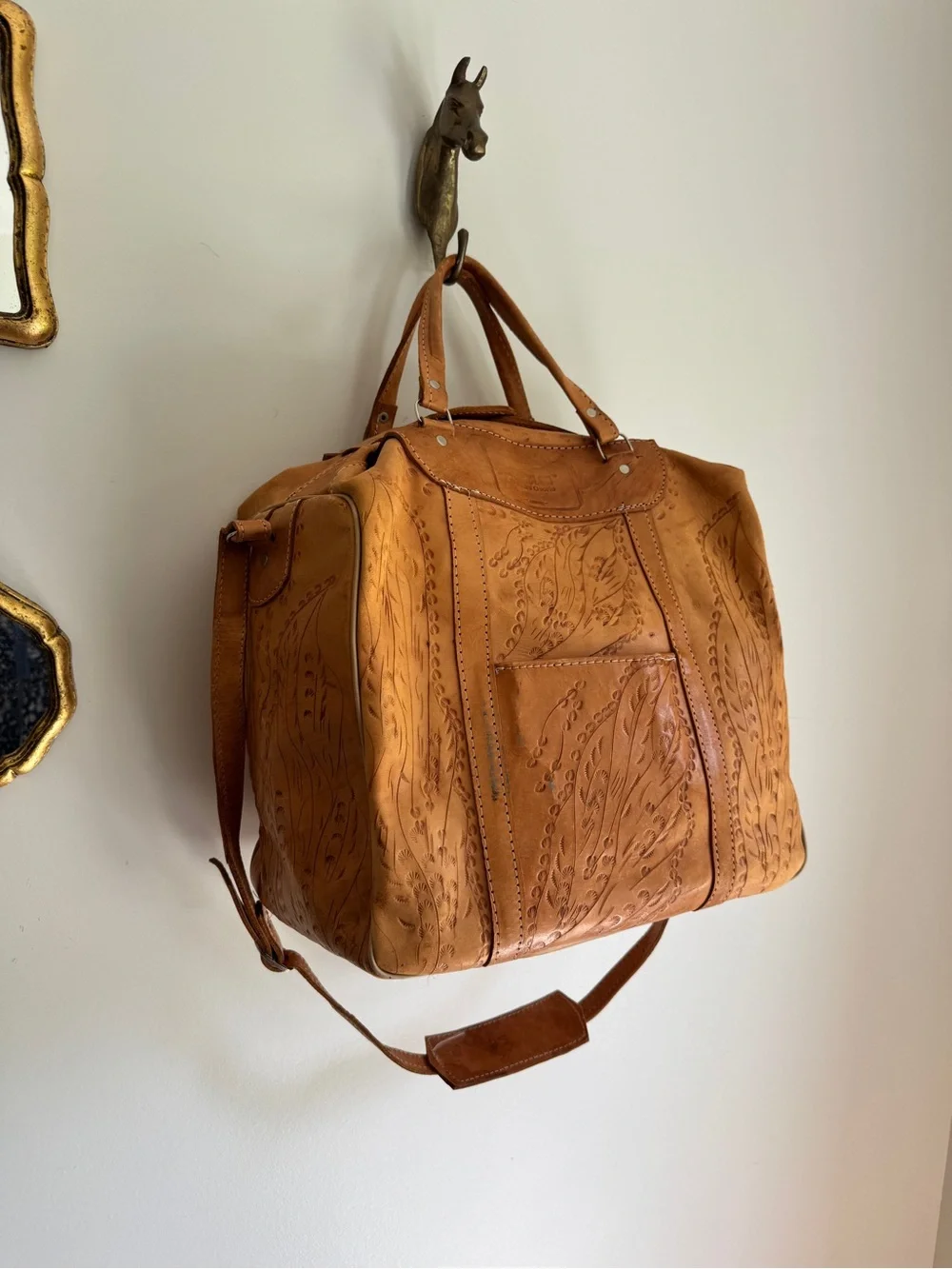 Tooled Leather Lambare Pedro Osorio Travel Duffel Bag - Tan
